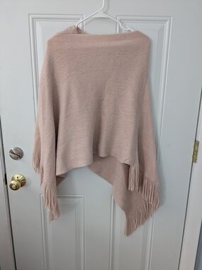 Soft Blush Pink Fringe Poncho Sweater
